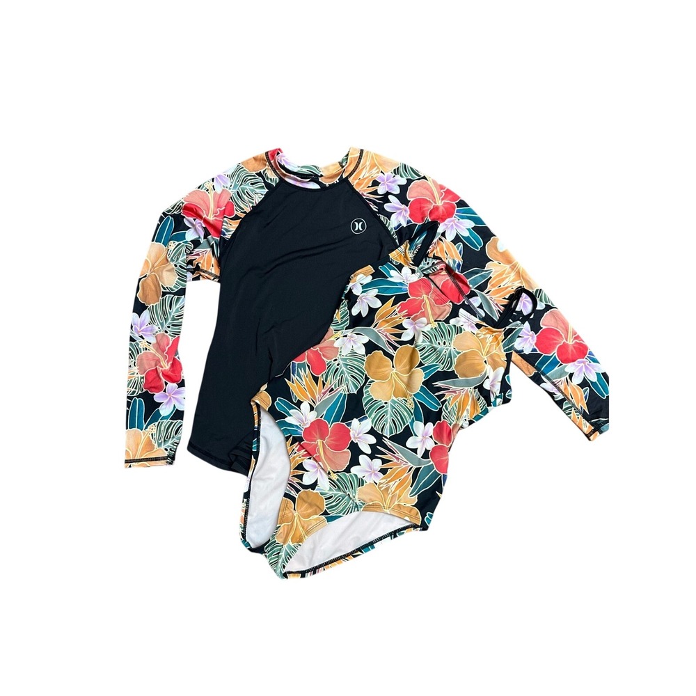 Hurley Women Rash Guard and One Piece Swimsuit Set Tropical Floral Black Size S - Picture 12 of 13